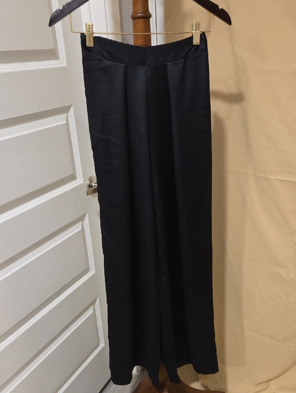 Victoria's Secret Black Satin Wide-Leg Trousers